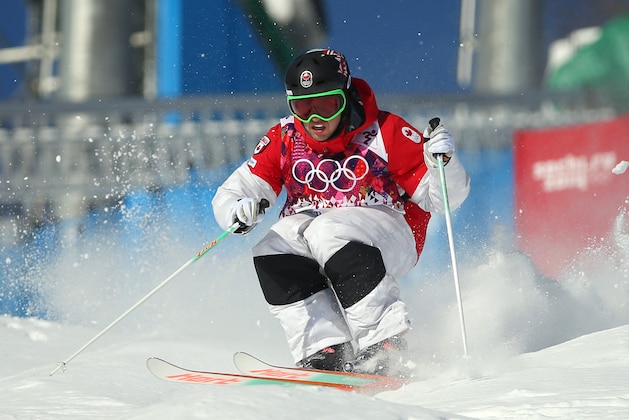 SOCHI, RUSSIA - FEBRUARY 07:  Alex Bilodeau of Canada practices during the Men's and Ladies Moguls official training session ahead of the the Sochi 2014 Winter Olympics at Rosa Khutor Extreme Park on February 7, 2014 in Sochi, Russia.  (Photo by Mike Ehrmann/Getty Images)
