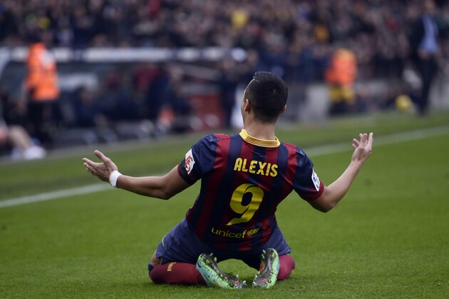 FC Barcelona's Alexis Sanchez, from Chile, reacts after scoring against Valencia during a Spanish La Liga soccer match at the Camp Nou stadium in Barcelona, Spain, Saturday, Feb. 1, 2014. (AP Photo/Manu Fernandez) FC Barcelona's Alexis Sanchez, from Chile, reacts after scoring against Valencia during a Spanish La Liga soccer match at the Camp Nou stadium in Barcelona, Spain, Saturday, Feb. 1, 2014. (AP Photo/Manu Fernandez)