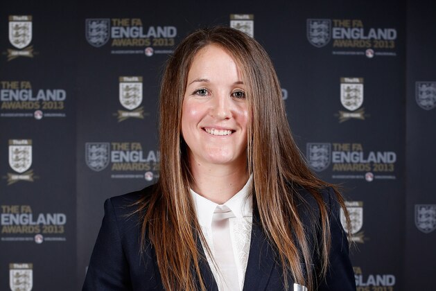 BURTON-UPON-TRENT, ENGLAND - FEBRUARY 03:  In this handout image provided by The FA, Casey Stoney poses with the Club England Team of the Year award on behalf of the England Women's team during the FA England Awards 2013 at St. George's Park on February 3, 2013 in Burton-upon-Trent, England.  (Photo by The FA/The FA via Getty Images)