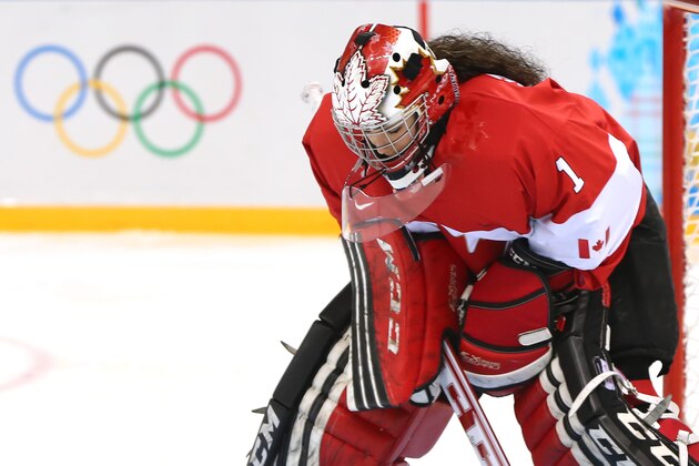 SOCHI, RUSSIA - FEBRUARY 10:  Shannon Szabados #1 of Canada looks on prior to their Women's Ice Hockey Preliminary Round Group A game against Finland on day three of the Sochi 2014 Winter Olympics at Shayba Arena on February 10, 2014 in Sochi, Russia.  (Photo by Martin Rose/Getty Images)