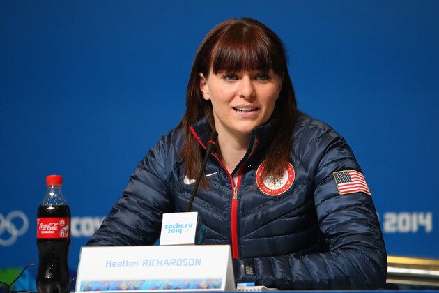 SOCHI, RUSSIA - FEBRUARY 06:  Heather Richardson of the USA speed skating team speaks at a press conference ahead of the Sochi 2014 Winter Olympics at the Main Press Center (MPC) on February 6, 2014 in Sochi, Russia.  (Photo by Quinn Rooney/Getty Images)