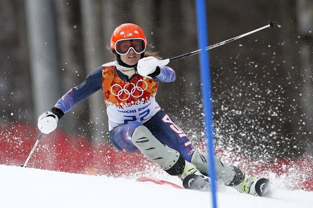 SOCHI, RUSSIA - FEBRUARY 10: (FRANCE OUT) Julia Mancuso of the USA wins the bronze medal during the Alpine Skiing Women's Super Combined at the Sochi 2014 Winter Olympic Games at Rosa Khutor Alpine Centre on February 10, 2014 in Sochi, Russia. (Photo by Alexis Boichard/Agence Zoom/Getty Images)