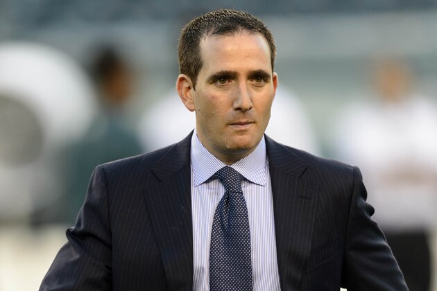 Sep 19, 2013; Philadelphia, PA, USA; Philadelphia Eagles general manager Howie Roseman prior to the game against the Kansas City Chiefs at Lincoln Financial Field. The Chiefs defeated the Eagles 26-16. Mandatory Credit: Howard Smith-USA TODAY Sports
