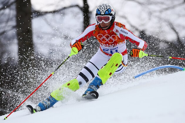 SOCHI, RUSSIA - FEBRUARY 10:  Maria Hoefl-Riesch of Germany in action during the Alpine Skiing Women's Super Combined Slalom on day 3 of the Sochi 2014 Winter Olympics at Rosa Khutor Alpine Center on February 10, 2014 in Sochi, Russia.  (Photo by Doug Pensinger/Getty Images)