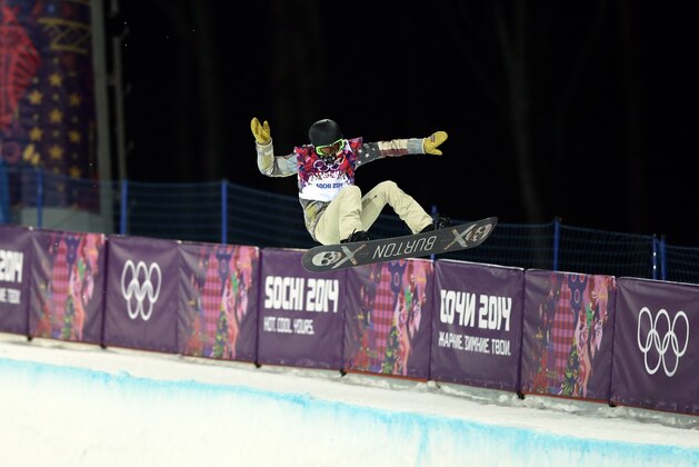 Shaun White of the United States gets air during a snowboard half pipe training session at the Rosa Khutor Extreme Park at the 2014 Winter Olympics, Monday, Feb. 10, 2014, in Krasnaya Polyana, Russia.  (AP Photo/Andy Wong)