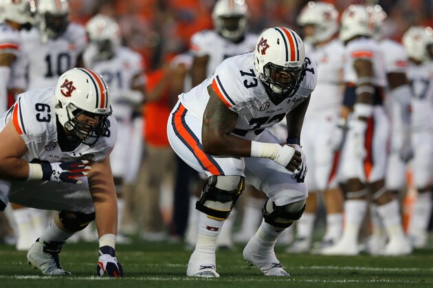 PASADENA, CA - JANUARY 06:  Offensive linesman Greg Robinson #73 of the Auburn Tigers warms up prior to the 2014 Vizio BCS National Championship Game against the Florida State Seminoles at the Rose Bowl on January 6, 2014 in Pasadena, California.  (Photo by Kevin C. Cox/Getty Images)
