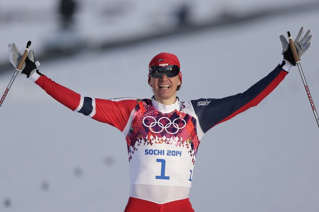 Norway's Ola Vigen Hattestad celebrates winning the gold after the men's final of the cross-country sprint at the 2014 Winter Olympics, Tuesday, Feb. 11, 2014, in Krasnaya Polyana, Russia. (AP Photo/Matthias Schrader) Norway's Ola Vigen Hattestad celebrates winning the gold after the men's final of the cross-country sprint at the 2014 Winter Olympics, Tuesday, Feb. 11, 2014, in Krasnaya Polyana, Russia. (AP Photo/Matthias Schrader)