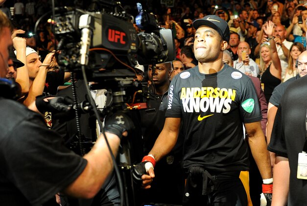Jul 6, 2013; Las Vegas, NV, USA;  Anderson Silva enters the arena for his Middleweight Chamionship Bout at the MGM Grand Garden Arena. Chirs Weidman defeated Anderson in a TKO in the second round. Mandatory Credit: Jayne Kamin-Oncea-USA TODAY Sports