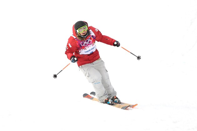 SOCHI, RUSSIA - FEBRUARY 11:  Dara Howell of Canada reacts at the end of her run in the Freestyle Skiing Women's Ski Slopestyle Finals on day four of the Sochi 2014 Winter Olympics at Rosa Khutor Extreme Park on February 11, 2014 in Sochi, Russia.  (Photo by Mike Ehrmann/Getty Images)