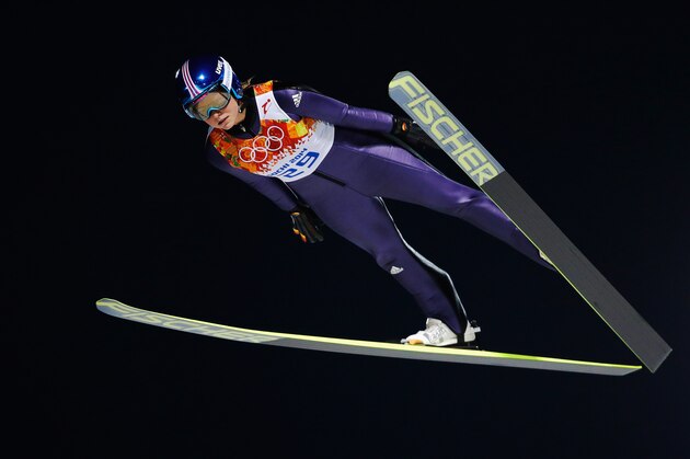 SOCHI, RUSSIA - FEBRUARY 11: Carina Vogt of Germany jumps during the Ladies' Normal Hill Individual first round on day 4 of the Sochi 2014 Winter Olympics at the RusSki Gorki Ski Jumping Center on February 11, 2014 in Sochi, Russia.  (Photo by Ezra Shaw/Getty Images)
