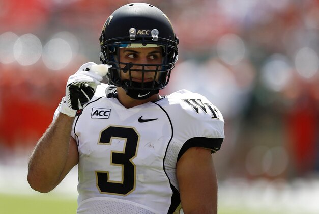 Oct 26, 2013; Miami Gardens, FL, USA; Wake Forest Demon Deacons wide receiver Michael Campanaro (3) in the second quarter of a game against the Miami Hurricanes at Sun Life Stadium. Mandatory Credit: Robert Mayer-USA TODAY Sports