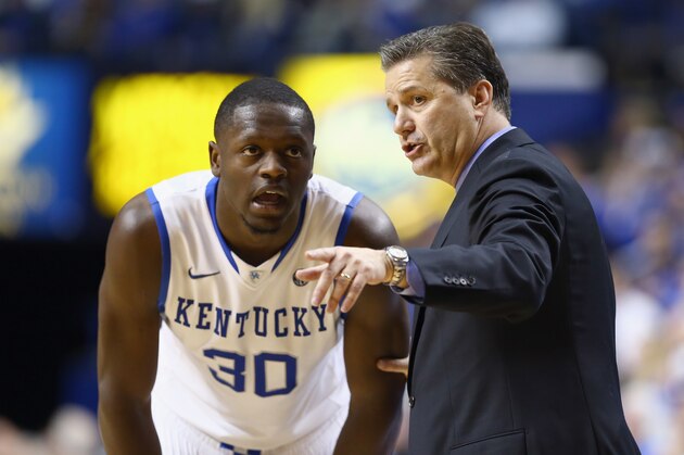 LEXINGTON, KY - FEBRUARY 04:  John Calipari the head coach of the Kentucky Wildcats gives instructions to Julius Randle #30 during the game against the Ole Miss Rebels at Rupp Arena on February 4, 2014 in Lexington, Kentucky.  (Photo by Andy Lyons/Getty Images)