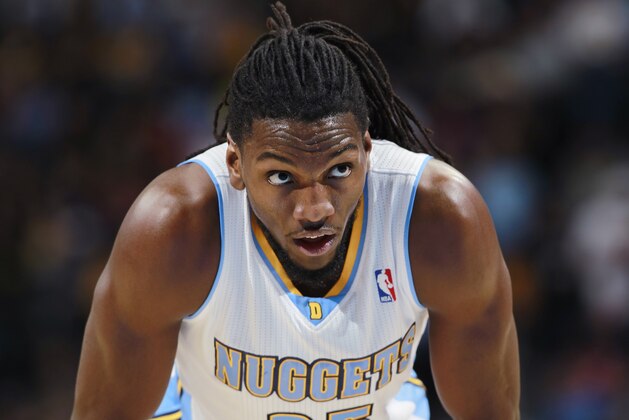 Denver Nuggets forward Kenneth Faried steps to free-thorw line against the Cleveland Cavaliers in the third quarter of the Cavaliers' 117-109 victory in an NBA basketball game in Denver on Friday, Jan. 17, 2014. (AP Photo/David Zalubowski)
