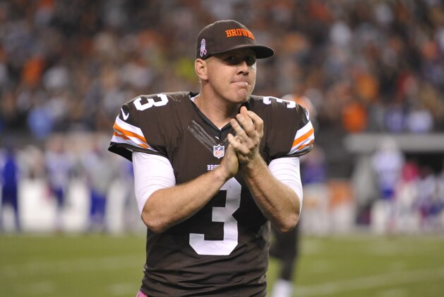 Cleveland Browns quarterback Brandon Weeden (3) during an NFL football game against the Buffalo Bills on Thursday, Oct. 3, 2013 in Cleveland. The Browns won 37-24. (AP Photo/David Richard)