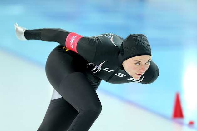SOCHI, RUSSIA - FEBRUARY 11:  Heather Richardson of the United States competes during the Women's 500m Race 1 of 2 Speed Skating event during day 4 of the Sochi 2014 Winter Olympics at Adler Arena Skating Center on February 11, 2014 in Sochi, Russia.  (Photo by Quinn Rooney/Getty Images)