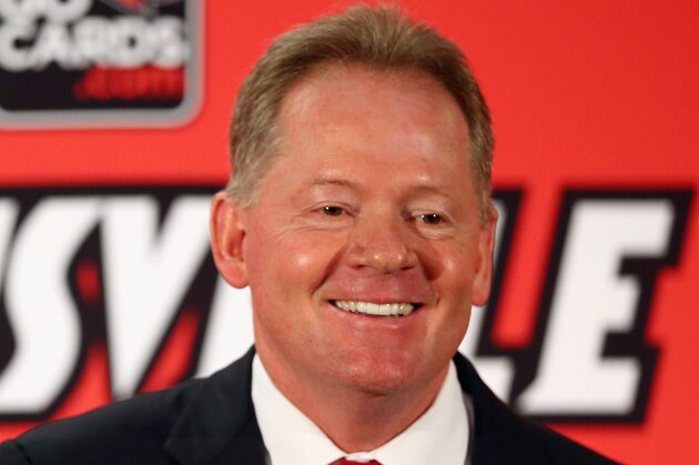 LOUISVILLE, KY - JANUARY 09:  Bobby Petrino talks to the media after being introduced as the head coach of the University of Louisville at Papa John's Cardinal Stadium on January 9, 2014 in Louisville, Kentucky.  (Photo by Andy Lyons/Getty Images)