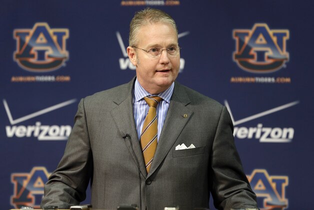 Auburn Athletic Director Jay Jacobs talks with reporters at Auburn University in Auburn, Ala., Sunday, Nov. 25, 2012. Jacobs announced the firing of football coach Gene Chizik following a 3-8 season. (AP Photo/Dave Martin)