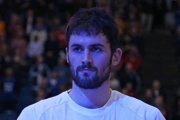 MINNEAPOLIS, MN - FEBRUARY 4:  Kevin Love #42 of the Minnesota Timberwolves stands on the court before the game against the Los Angeles Lakers on February 4, 2014 at Target Center in Minneapolis, Minnesota. NOTE TO USER: User expressly acknowledges and agrees that, by downloading and or using this Photograph, user is consenting to the terms and conditions of the Getty Images License Agreement. Mandatory Copyright Notice: Copyright 2014 NBAE (Photo by Jordan Johnson/NBAE via Getty Images)