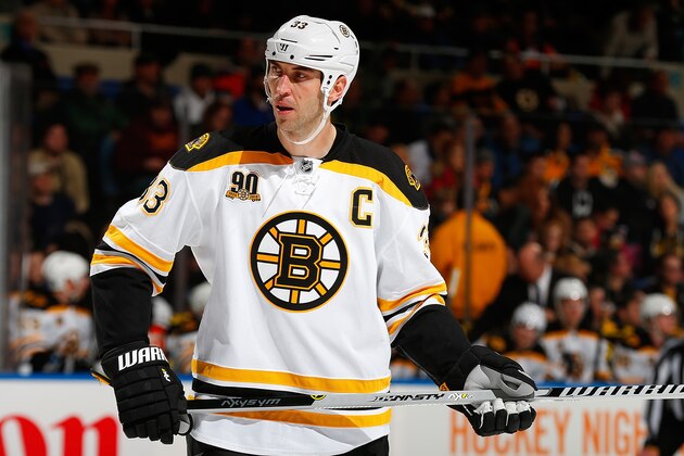 UNIONDALE, NY - JANUARY 27:  Zdeno Chara #33 of the Boston Bruins skaters against the New York Islanders at Nassau Veterans Memorial Coliseum on January 27, 2014 in Uniondale, New York. The Bruins defeated the Islanders 6-3.  (Photo by Mike Stobe/NHLI via Getty Images)