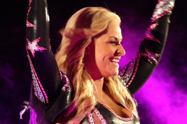 DURBAN, SOUTH AFRICA - JULY 08:  WWE Diva Natalya is introduced during the WWE Smackdown Live Tour at Westridge Park Tennis Stadium on July 08, 2011 in Durban, South Africa.  (Photo by Steve Haag/Gallo Images/Getty Images)