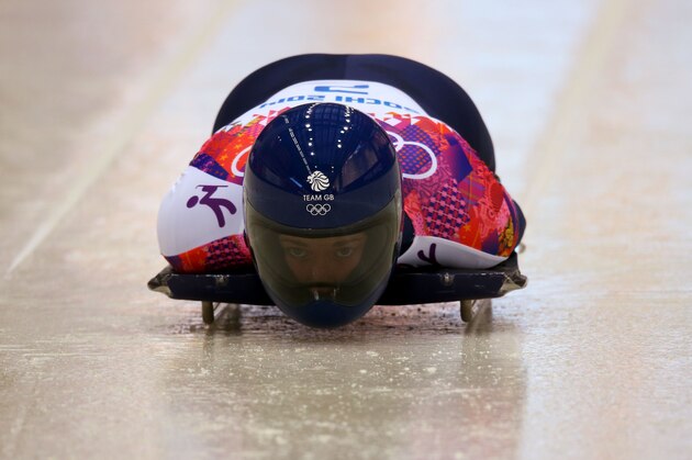 SOCHI, RUSSIA - FEBRUARY 13:  Lizzy Yarnold of Great Britain makes a run during the Women's Skeleton heats on Day 6 of the Sochi 2014 Winter Olympics at Sliding Center Sanki on February 13, 2014 in Sochi, Russia.  (Photo by Doug Pensinger/Getty Images)