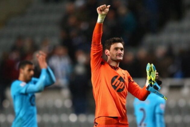 NEWCASTLE UPON TYNE, ENGLAND - FEBRUARY 12:  Hugo Lloris of Tottenham Hotspur salutes the travelling support after his sides 3-0 victory during the Barclays Premier League match between Newcastle United and Tottenham Hotspur at St James' Park on February 12, 2014 in Newcastle upon Tyne, England.  (Photo by Michael Steele/Getty Images)