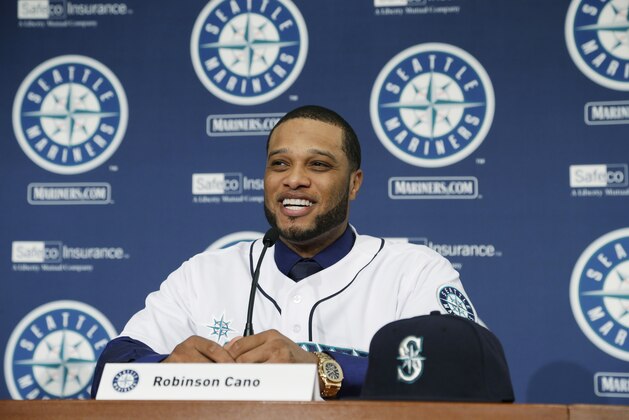 Robinson Cano talks to reporters after he was introduced as the newest member of the Seattle Mariners baseball team on Thursday, Dec. 12, 2013, in Seattle. (AP Photo/Ted S. Warren) Robinson Cano talks to reporters after he was introduced as the newest member of the Seattle Mariners baseball team on Thursday, Dec. 12, 2013, in Seattle. (AP Photo/Ted S. Warren)