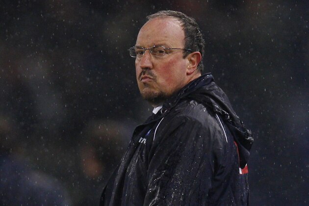 Napoli coach Rafael Benitez reacts after AS Roma forward Gervinho of Ivory Coast scored the decisive goal during an Italian Cup, semifinal first leg match, between AS Roma and Napoli at Rome's Olympic stadium, Wednesday, Feb. 5, 2014. Roma won 3 - 2. (AP Photo/Alessandra Tarantino)
