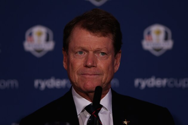 AUCHTERARDER, SCOTLAND - SEPTEMBER 24:  Tom Watson, the American Ryder Cup team captain, addresses the asseembled media during The Ryder Cup Captains' Joint Press Conference at Gleneagles on September 24, 2013 in Auchterarder, Scotland.  (Photo by Andrew Redington/Getty Images)