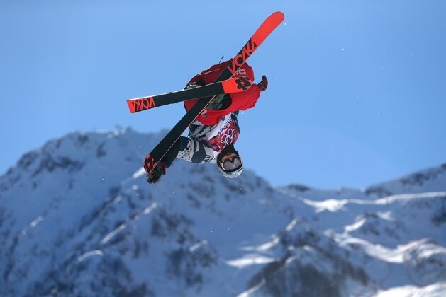 Nicholas Goepper of the United States makes a jump during a run in the men's ski slopestyle final to win the bronze medal at the Rosa Khutor Extreme Park, at the 2014 Winter Olympics, Thursday, Feb. 13, 2014, in Krasnaya Polyana, Russia. (AP Photo/Sergei Grits)