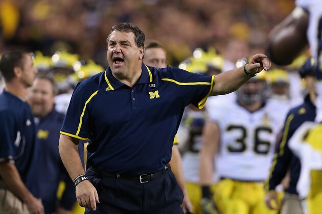 TEMPE, AZ - DECEMBER 28:  Head coach Brady Hoke of the Michigan Wolverines reacts to a non call during the first quarter of the Buffalo Wild Wings Bowl against the Kansas State Wildcats at Sun Devil Stadium on December 28, 2013 in Tempe, Arizona.  (Photo by Christian Petersen/Getty Images)