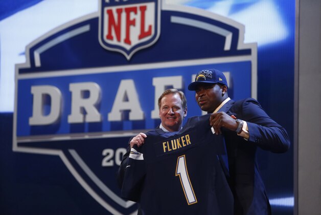 Apr 25, 2013; New York, NY, USA; NFL commissioner Roger Goodell introduces D.J. Fluker (Alabama) as the number eleven overall pick to the San Diego Chargers during the 2013 NFL Draft at Radio City Music Hall. Mandatory Credit: Jerry Lai-USA TODAY Sports