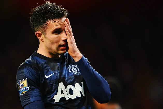 LONDON, ENGLAND - FEBRUARY 12:  Robin van Persie of Manchester United reacts during the Barclays Premier League match between Arsenal and Manchester United at the Emirates Stadium on February 12, 2014 in London, England.  (Photo by Michael Regan/Getty Images)