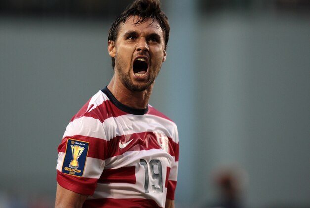 Jul 9, 2013; Portland, OR, USA; USA forward Chris Wondolowski (19) reacts following goal that was scored in the first half against the Belize at Jeld Wen Field. Mandatory Credit: Scott Olmos-USA TODAY Sports