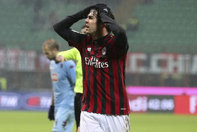 AC Milan Brazilian forward Kaka reacts after missing a scoring chance during the Serie A soccer match between AC Milan and Torino at the San Siro stadium in Milan, Italy, Saturday, Feb. 1, 2014. (AP Photo/Antonio Calanni)