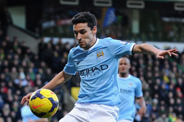 NORWICH, ENGLAND - FEBRUARY 08:  Jesus Navas of Manchester City during the Barclays Premier League match between Norwich City and Manchester City  at Carrow Road on February 8, 2014 in Norwich, England.  (Photo by Tony Marshall/Getty Images)