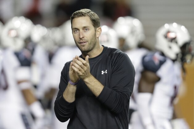 Texas Tech coach Kliff Kingsbury before an NCAA college football game against Texas, Thursday, Nov. 28, 2013, in Austin, Texas. (AP Photo/Eric Gay)