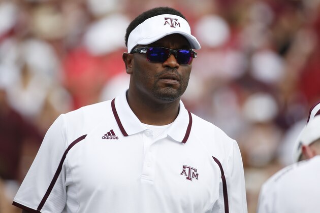 COLLEGE STATION, TX - SEPTEMBER 14:  Head Coach Kevin Sumlin of the Texas A&M Aggies stands on the field before a game against the Alabama Crimson Tide at Kyle Field on September 14, 2013 in College Station, Texas.  (Photo by Scott Halleran/Getty Images)