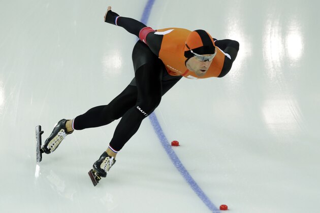 Mark Tuitert of the Netherlands competes in the men's 1,500-meter speedskating race at the Adler Arena Skating Center during the 2014 Winter Olympics in Sochi, Russia, Saturday, Feb. 15, 2014. (AP Photo/Matt Dunham)