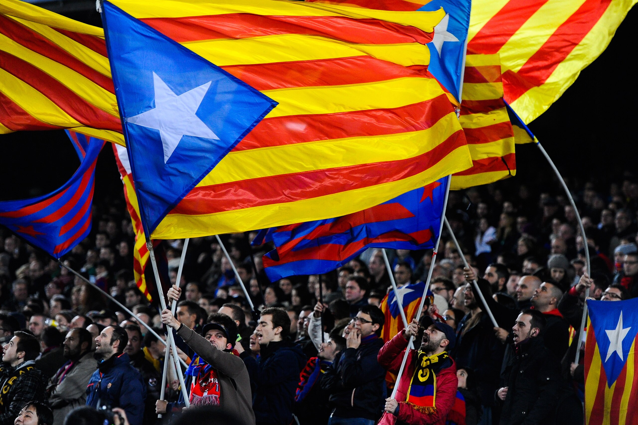 BARCELONA, SPAIN - DECEMBER 14: FC Barcelona supporters wave pro-independence Catalan flags during the La Liga match between FC Barcelona and Villarreal CF at Camp Nou on December 14, 2013 in Barcelona, Spain. (Photo by David Ramos/Getty Images) BARCELONA, SPAIN - DECEMBER 14: FC Barcelona supporters wave pro-independence Catalan flags during the La Liga match between FC Barcelona and Villarreal CF at Camp Nou on December 14, 2013 in Barcelona, Spain. (Photo by David Ramos/Getty Images)