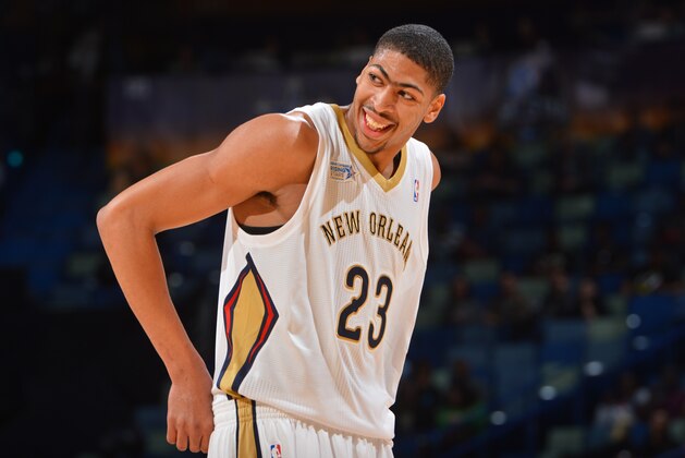 NEW ORLEANS, LA - FEBRUARY 14:  Anthony Davis of Team Webber smiles during the 2014 BBVA Compass Rising Stars Challenge at the Smoothie King Center on February 14, 2014 in New Orleans, Louisiana. NOTE TO USER: User expressly acknowledges and agrees that, by downloading and/or using this photograph, user is consenting to the terms and conditions of the Getty Images License Agreement.  Mandatory Copyright Notice: Copyright 2014 NBAE (Photo by Jesse D. Garrabrant/NBAE via Getty Images)