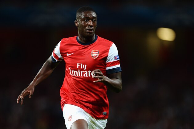 LONDON, ENGLAND - AUGUST 27:  Yaya Sanogo of Arsenal in action during the UEFA Champions League Play Off Second leg match between Arsenal FC and Fenerbahce SK at Emirates Stadium on August 27, 2013 in London, England.  (Photo by Michael Regan/Getty Images)