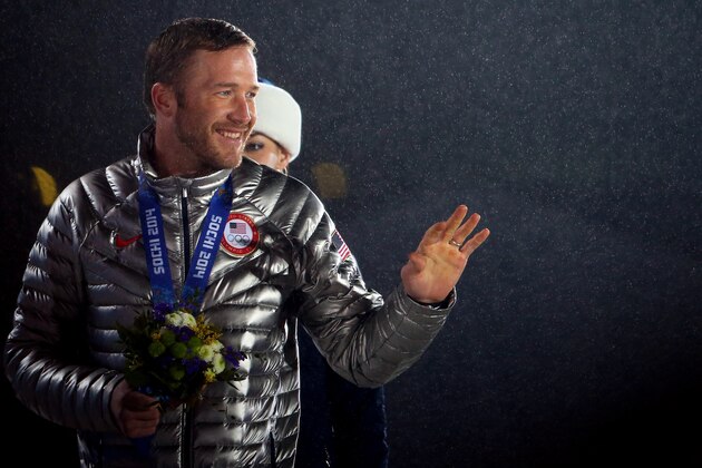 SOCHI, RUSSIA - FEBRUARY 16:  Joint bronze medalist Bode Miller of the United States celebrates on the podium during the medal ceremony for the Men's Super-G Alpine Skiing on day 9 of the Sochi 2014 Winter Olympics at Medals Plaza on February 16, 2014 in Sochi, Russia.  (Photo by Quinn Rooney/Getty Images)