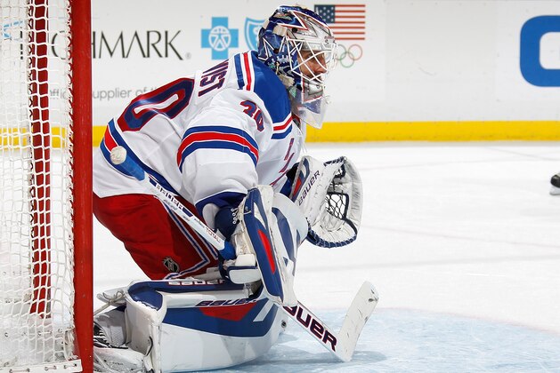 PITTSBURGH, PA - FEBRUARY 7:  Henrik Lundqvist #30 of the New York Rangers defends the net against the Pittsburgh Penguins on February 7, 2014 at Consol Energy Center in Pittsburgh, Pennsylvania.  (Photo by Gregory Shamus/NHLI via Getty Images)