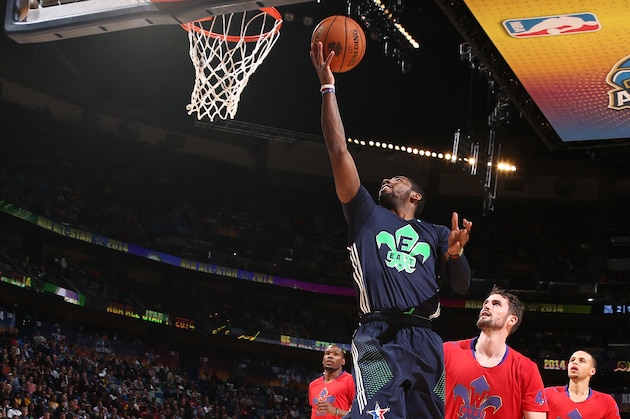 NEW ORLEANS, LA - FEBRUARY 16: Kyrie Irving of the Eastern Conference All-Stars shoots during the 2014 NBA All-Star Game as part of the 2014 All-Star Weekend at Smoothie King Center on February 15, 2014 in New Orleans, Louisiana. NOTE TO USER: User expressly acknowledges and agrees that, by downloading and/or using this photograph, user is consenting to the terms and conditions of the Getty Images License Agreement.  Mandatory Copyright Notice: Copyright 2014 NBAE (Photo by Nathaniel S. Butler/NBAE via Getty Images)