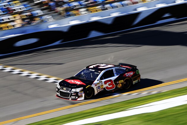 DAYTONA BEACH, FL - FEBRUARY 16:  Austin Dillon, driver of the #3 DOW Chevrolet, qualifies for pole position for the NASCAR Sprint Cup Series Daytona 500 at Daytona International Speedway on February 16, 2014 in Daytona Beach, Florida.  (Photo by Jamie Squire/Getty Images)