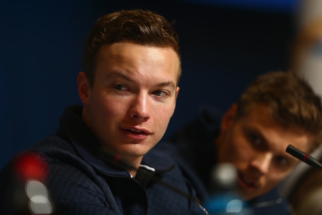 SOCHI, RUSSIA - FEBRUARY 07:  Freestyle Skier David Wise of the United States attends a press conference ahead of the Sochi 2014 Winter Olympics at the Main Press Center (MPC) at  on February 7, 2014 in Sochi, Russia.  (Photo by Clive Mason/Getty Images)