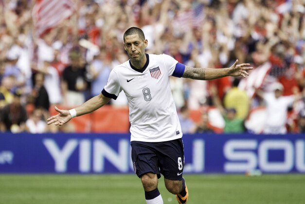 Jun 2, 2013; Washington, DC, USA; USA forward Clint Dempsey (8) celebrates after scoring a goal against Germany during the second half at RFK Stadium. Mandatory Credit: Paul Frederiksen-USA TODAY Sports