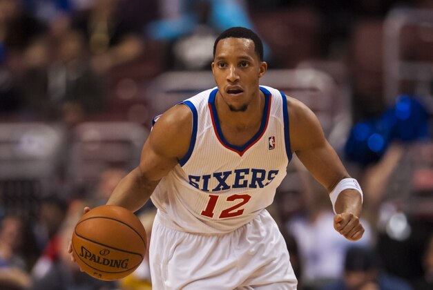 Feb 5, 2014; Philadelphia, PA, USA; Philadelphia 76ers guard Evan Turner (12) brings the ball up court during the fourth quarter against the Boston Celtics at the Wells Fargo Center. The Celtics defeated the Sixers 114-108. Mandatory Credit: Howard Smith-USA TODAY Sports Feb 5, 2014; Philadelphia, PA, USA; Philadelphia 76ers guard Evan Turner (12) brings the ball up court during the fourth quarter against the Boston Celtics at the Wells Fargo Center. The Celtics defeated the Sixers 114-108. Mandatory Credit: Howard Smith-USA TODAY Sports