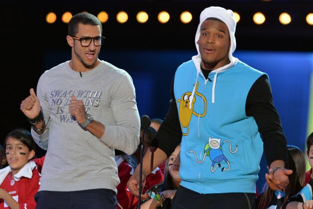 Colin Kaepernick and Cam Newton co-host Cartoon Network's 2014 Hall of Game Awards.  (PRNewsFoto/Cartoon Network) THIS CONTENT IS PROVIDED BY PRNewsfoto and is for EDITORIAL USE ONLY**